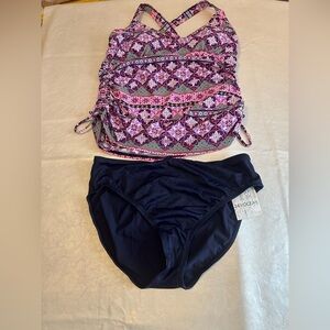 24th & Ocean Pink and Purple Patterned Tankini with Navy Bottoms
